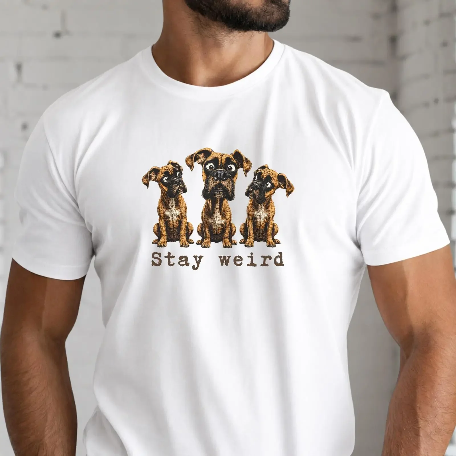 Boxer Dog T Shirt Funny Stay Weird for Lovers Lover vintage Washed designer clothes Versatile Slightly Stretched Breathable