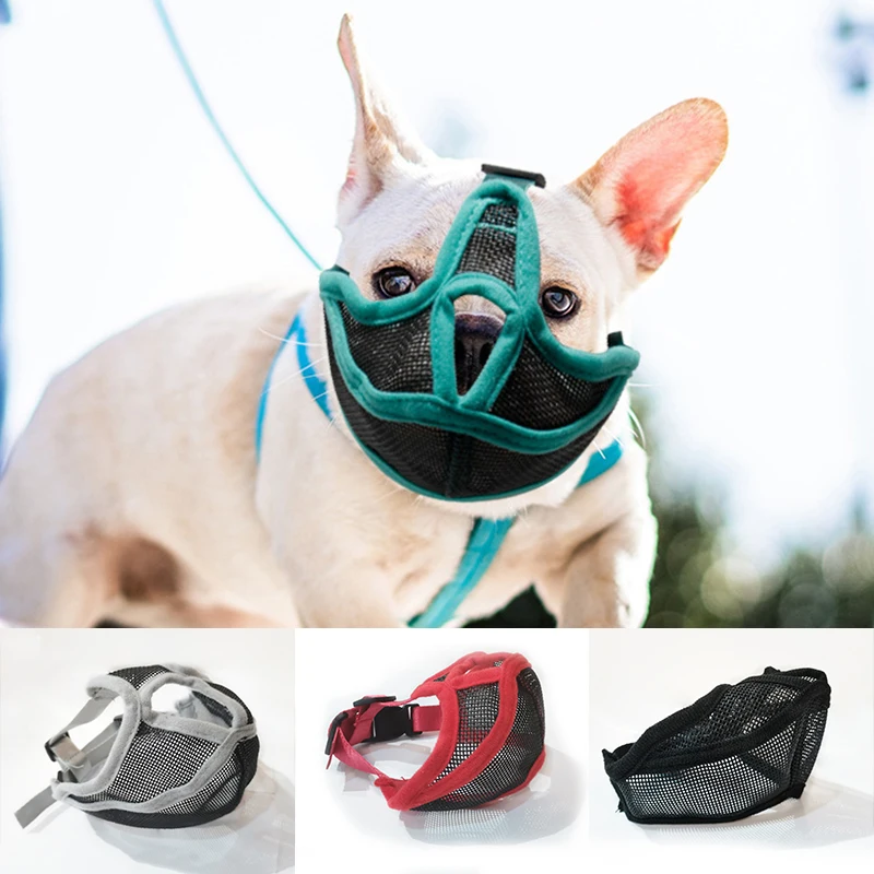 Short Snout Pet Dog Muzzles Adjustable Breathable Mesh French Bulldog Pug Mouth Muzzle Mask Anti Stop Barking Supplies DC05