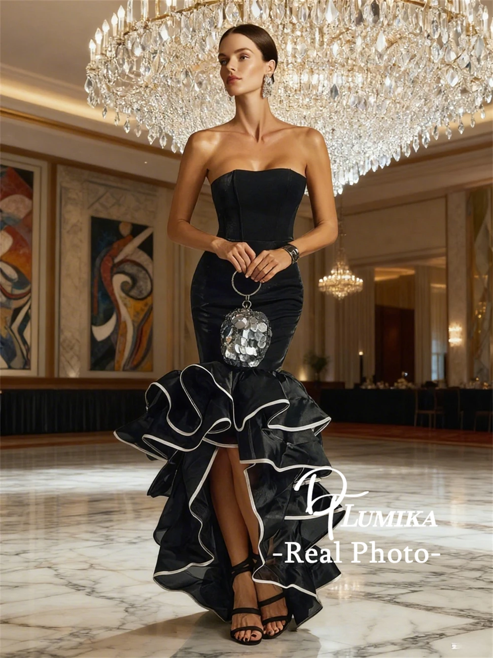 

DTLumika - Strapless Ruched Maxi Dress for Women Black Formal Dresses, Party Prom Gowns with Real Images Birthday Gown