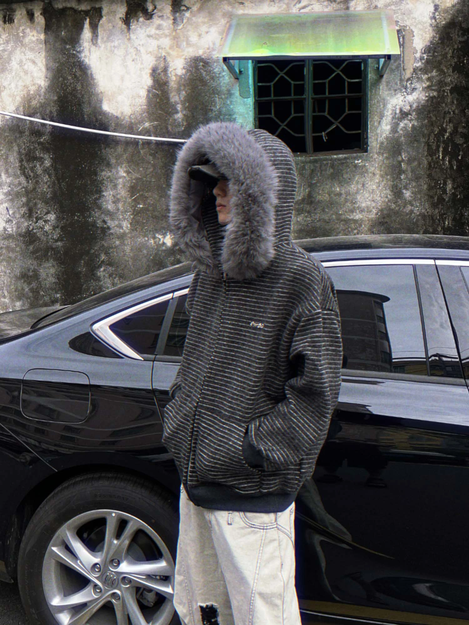 American Retro High Street Fashion Trendy Fur Collar Zipper Hooded Sweatshirt Unisex Loose Casual Jacket