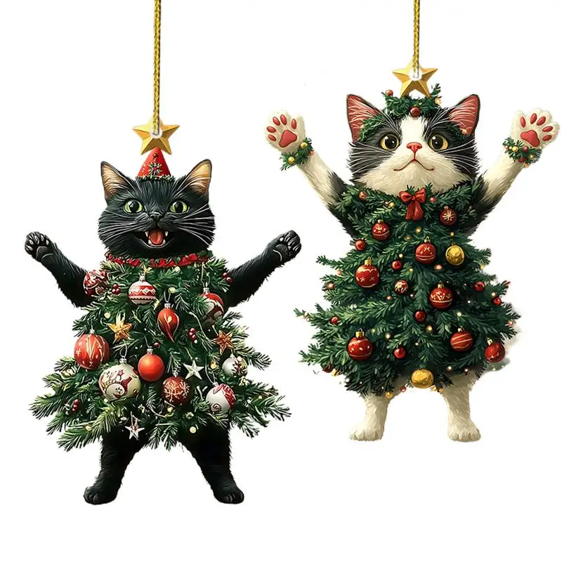 Kitten 2D Acrylic Rearview Pendant Cat Christmas Tree Ornaments Festival Creative Car Rearview Backpack Accessories Kitten