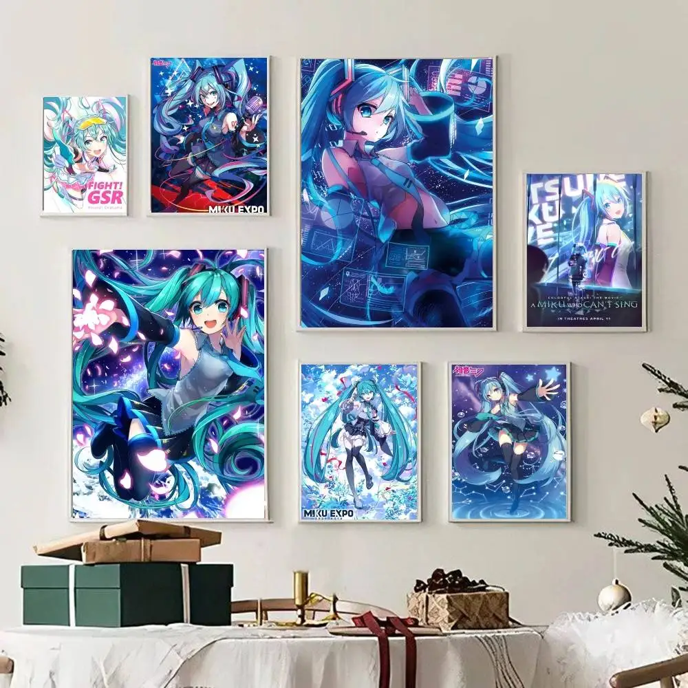 Virtual Idol Hatsunes-Miku Anime Posters Sticky Decoracion Painting Wall Art White Kraft Paper Wall Decor