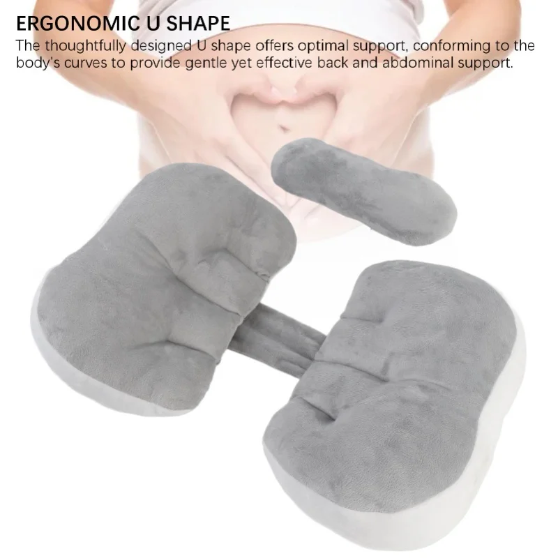 وسادة الحمل على شكل حرف U لدعم الخصر وسادة نوم جانبية لدعم البطن وسادة الأمومة متعددة الوظائف باللون الرمادي