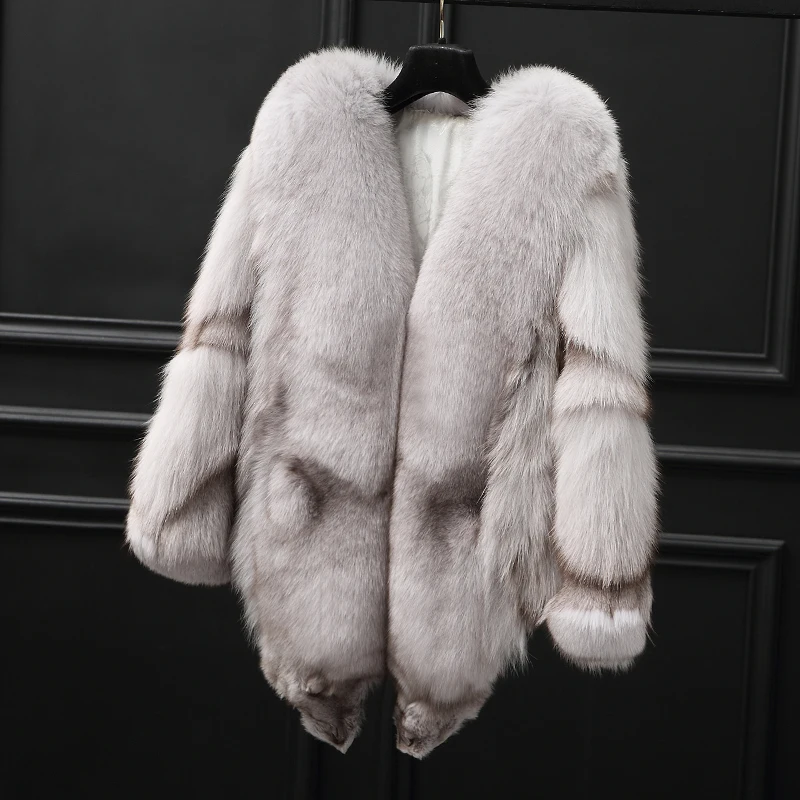 Nuovo collo grande da donna Scialle di pelliccia di volpe caldo inverno femminile manica lunga Cappotto di pelliccia reale spedizione gratuita gilet di pelliccia reale di grandi dimensioni