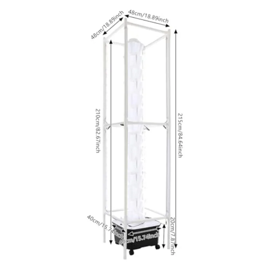 Vertical hydroponic growing tower for home, office, balcony, kitchen use; white+black ABS plastic; 14-tier with LED lights, tim