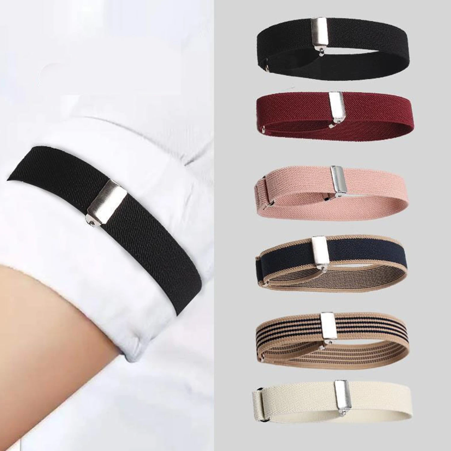 1 Pair Men\'s Wristband Shirt Sleeve Holders Metal Arm Bands Hold Ups Garter Shroud Ring Men Bracelet Elastic Hoop Armband