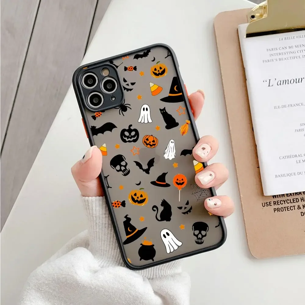 Funda de teléfono de Halloween con dibujos animados para iPhone, carcasa dura de fantasma para iPhone 16, 15, 14, 13, 12, 11 Pro Max, Mini, 7, 8