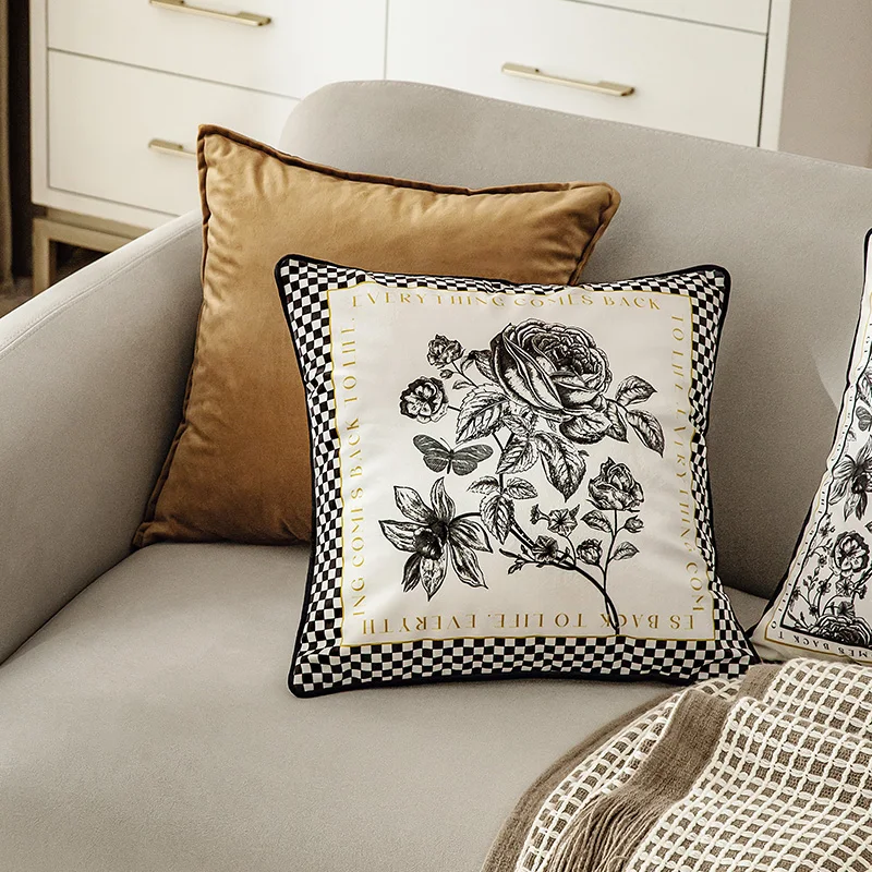 Black Rose Cushion Cover,Classical Velvet Pillowcase,Shell, Luxury Home Decoration,Sofa,Living Room,Office,Car Decor,45x45cm