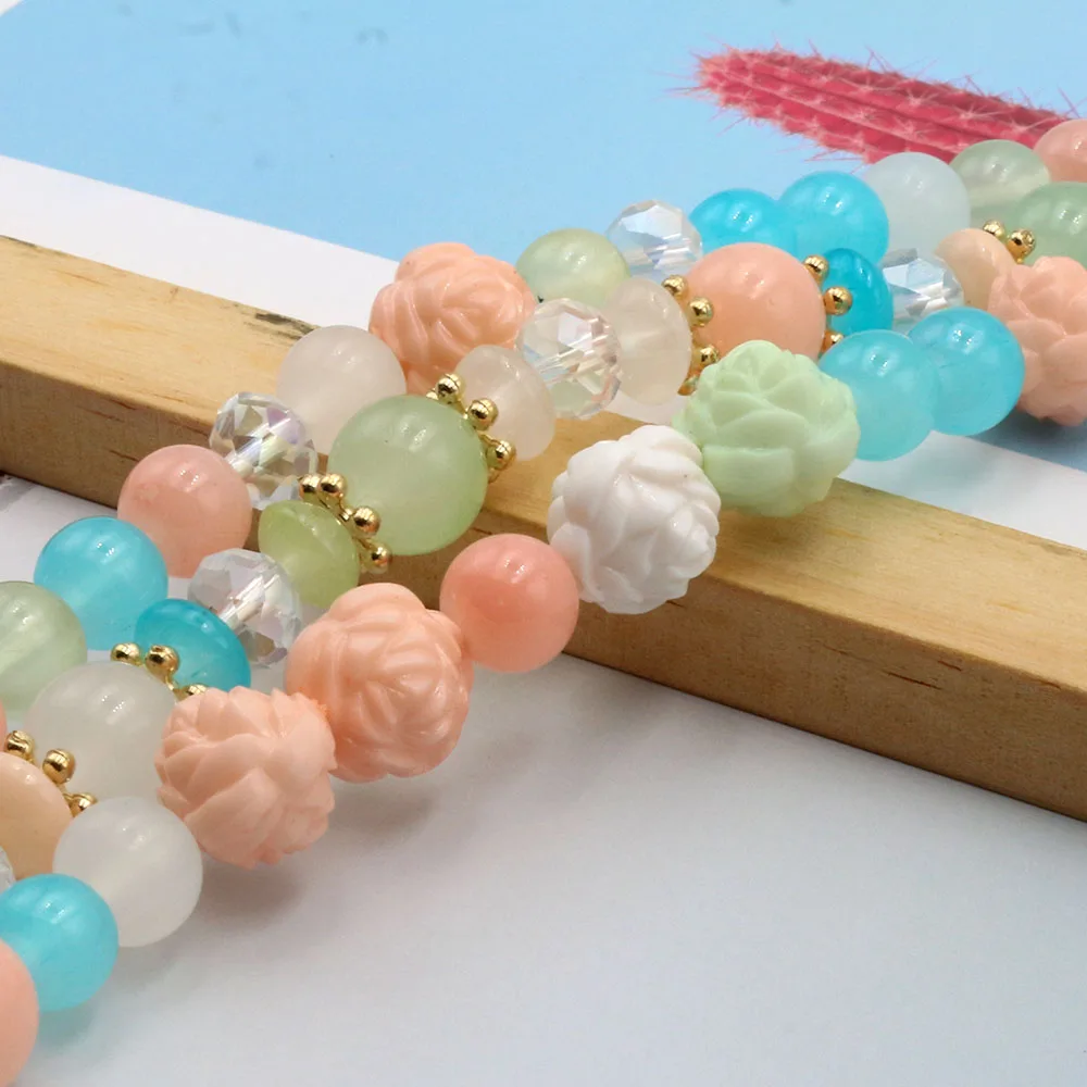 สร้อยข้อมือสมาร์ทวอทช์โก้สำหรับสายคาด APPLE WATCH 38มม. 40มม. 41มม. ซีรีส์9/8/7/6/5/4/3 /SE สายคล้องคอลูกปัดสีขาวเปลี่ยนได้