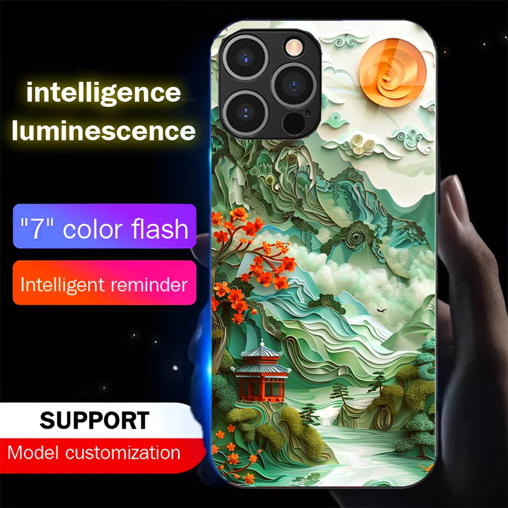 Pretty Wonderland Landscape LED Light Up Phone Case Glowing Back Cover For iPhone Air 17 16 E 15 14 13 12 11 Pro Max Plus