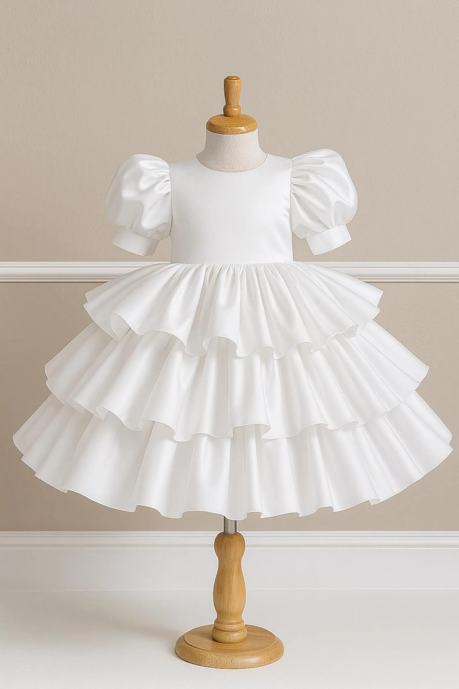 

Kids first communion dress,simple white one-shoulder flower girl dress,mesh cape,satin A-line tutu,prom dress customized 2026