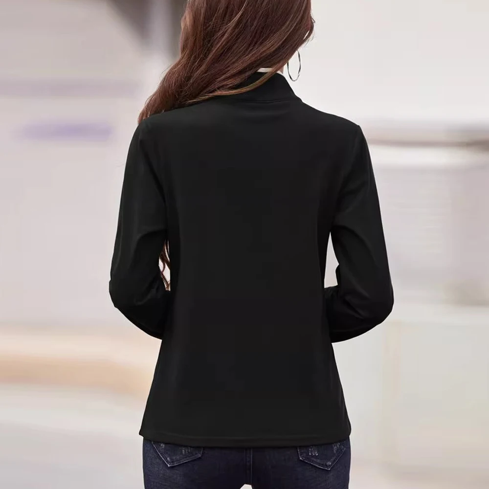 European Station Long sleeved T-shirt Women's Spring and Autumn New High end Light Luxury Zipper Stand up Neck Loose Casual Top