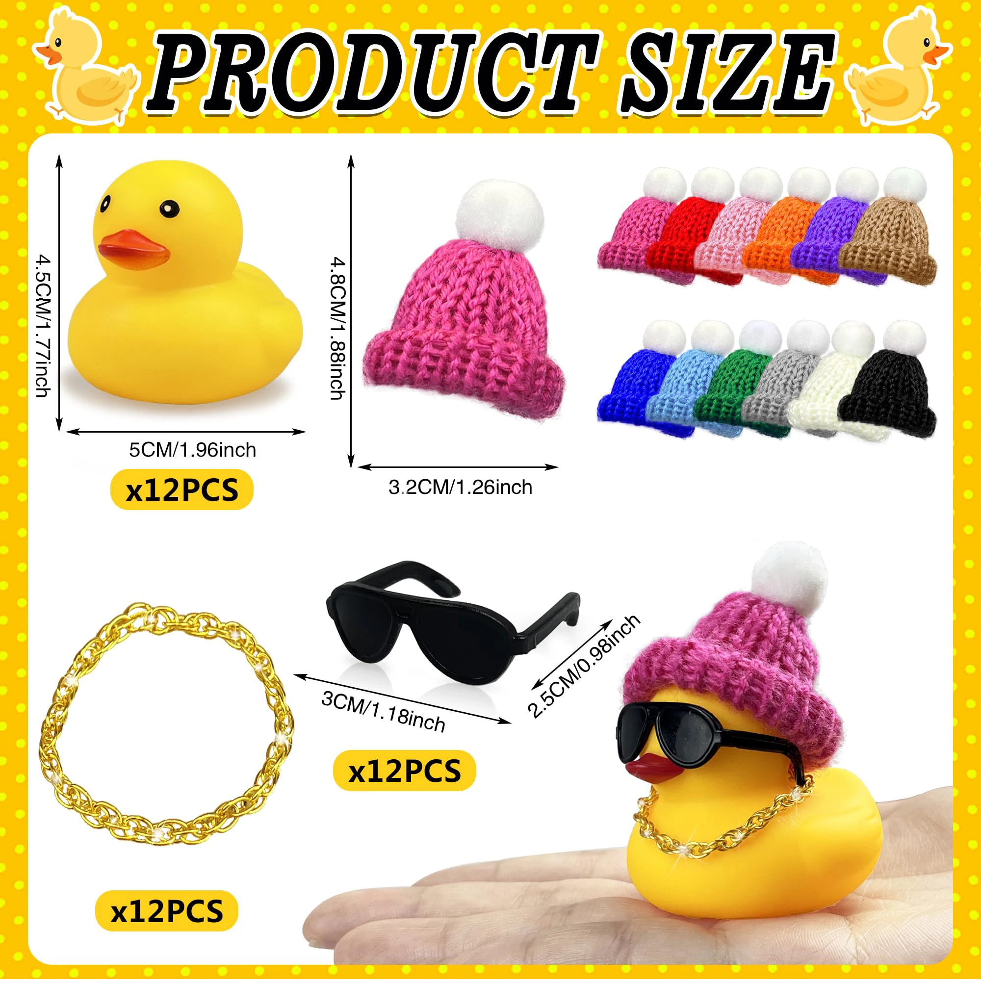 12/24/48Set Mini Ducks with Mini Hats Necklace and Sunglasses Duck Toy for Shower Birthday Swimming Party Gift Favor Decorations