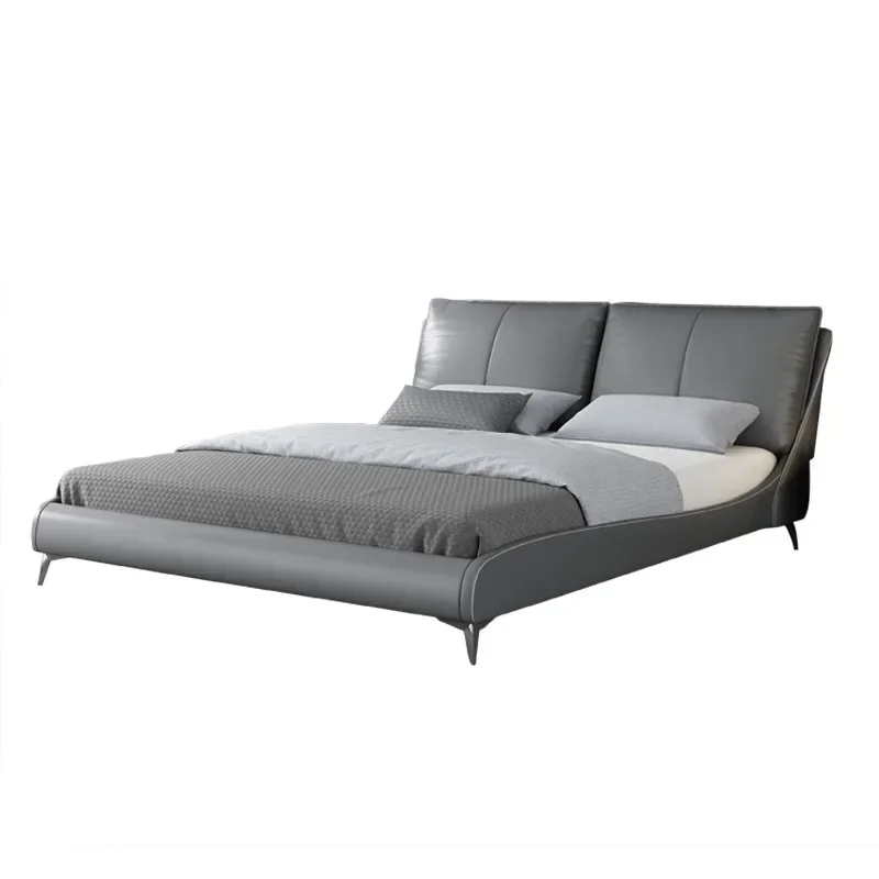 Modern minimalist leather bed