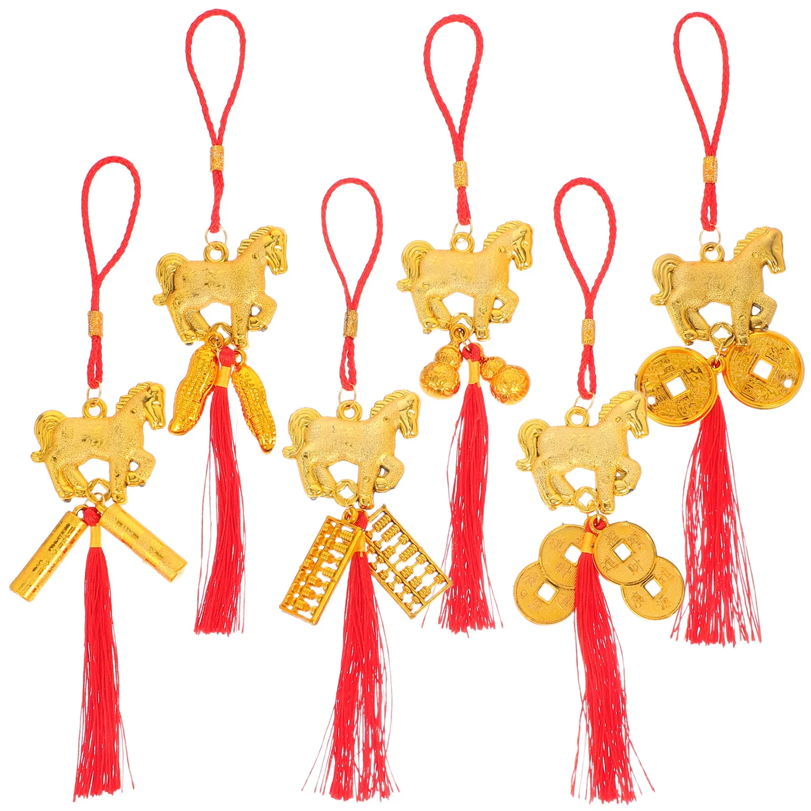 

6Pcs Chinese New Year Hanging Ornaments Red Tassel Lucky Charm Horse Pendant Feng Shui Home Decor for Wealth Success Spring