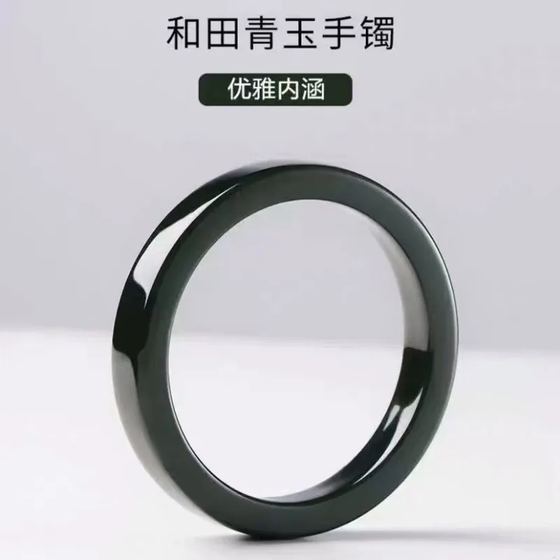 Natural Hetian Green Jade Bangle Square Design Unisex Couple Gift Authentic A-Grade Hard Jade Bracelet Charm Jewelry