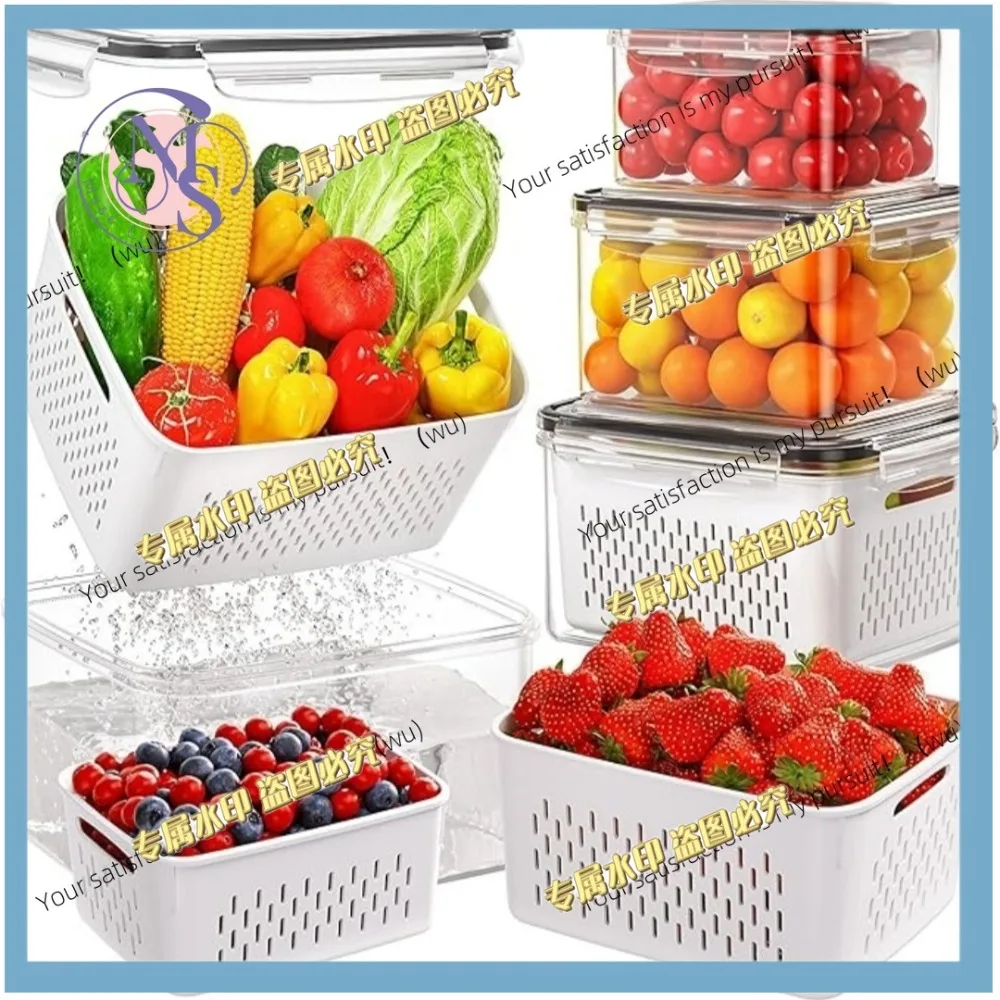 9Pcs/set Fruit Storage Containers for Fridge, Fridge with Removable Colander, All-In-One Fruit Washing Bowl with Strainer