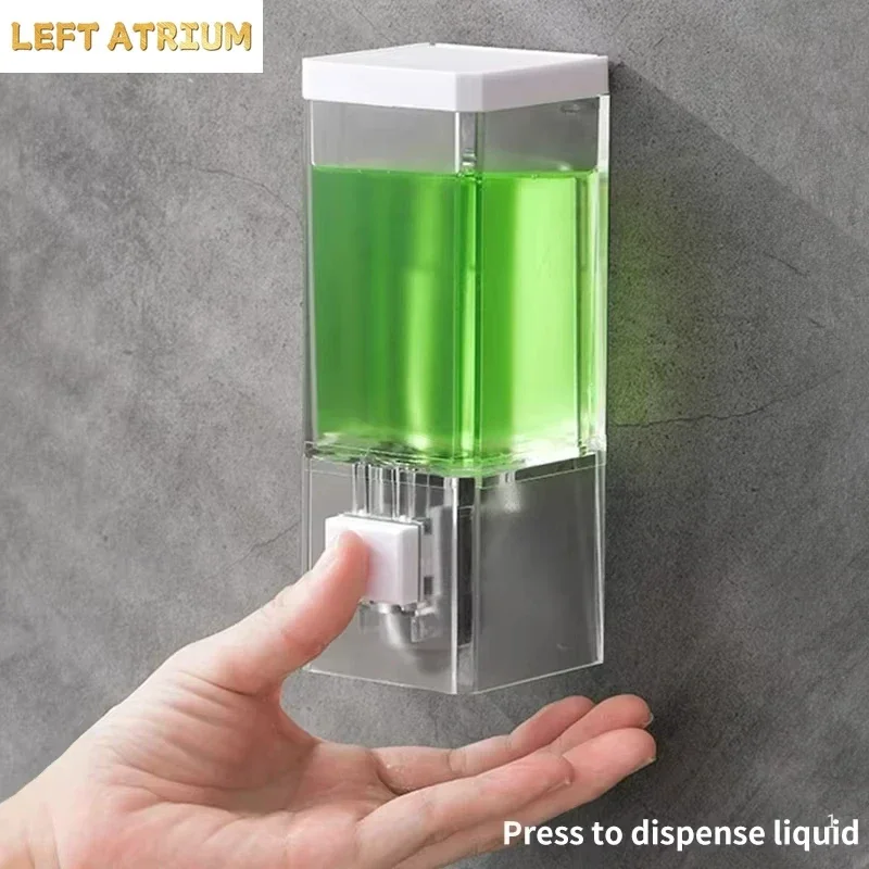 Dispensador de Jabón Manual sin Perforaciones, Dispensador de Jabón Transparente para Baño, Botella de Desinfectante con Adhesivo sin Rastro para Colgar en la Pared 2