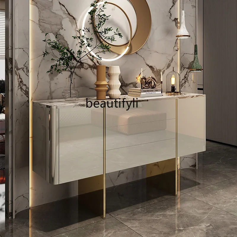 

Italian minimalist entrance cabinet rock slab dining side cabinet light luxury paint bed side cabinet