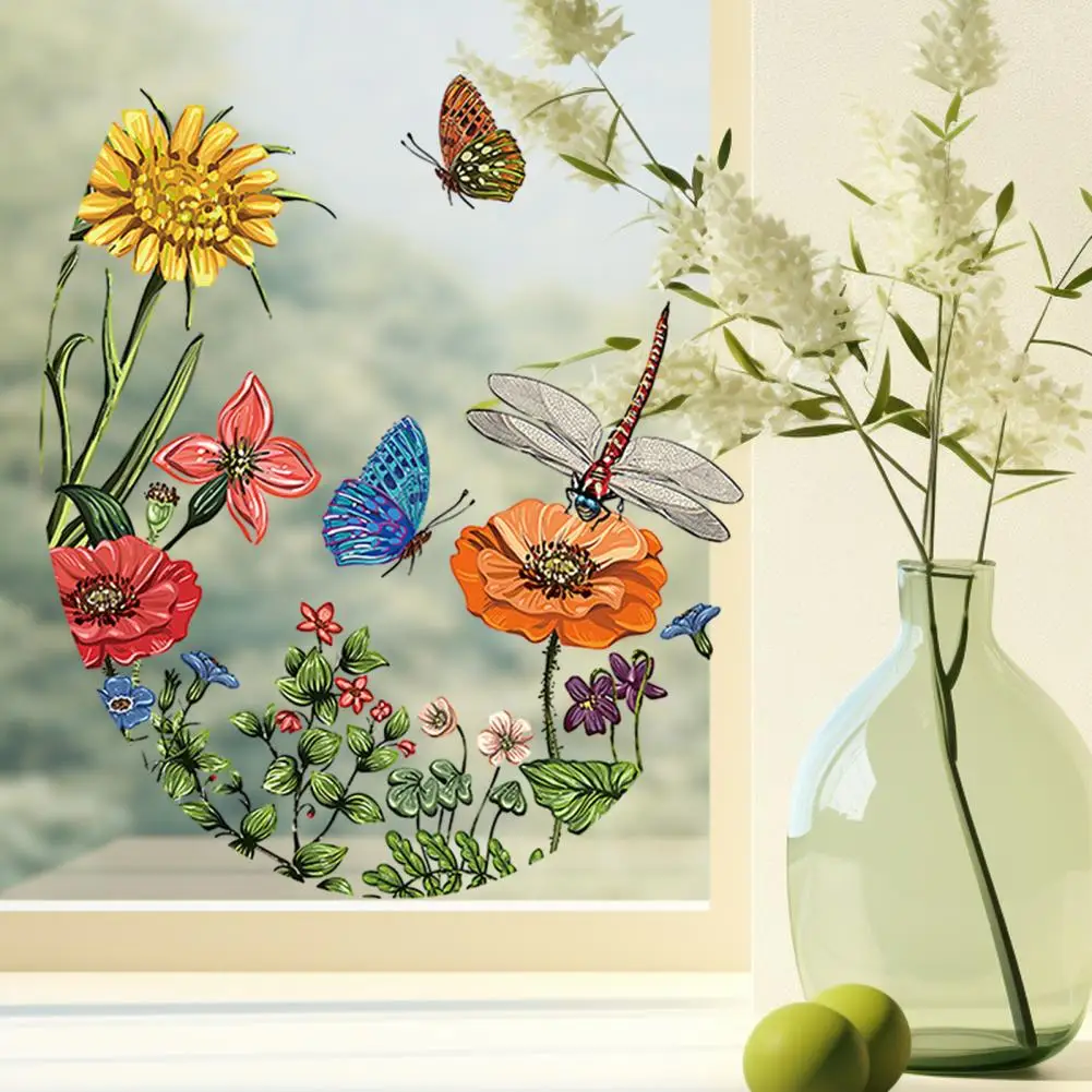 Pegatinas para azulejos de cerámica, calcomanías de vinilo para tapa de inodoro, fácil de quitar, arte de libélula de hierba de flores, extraíbles
