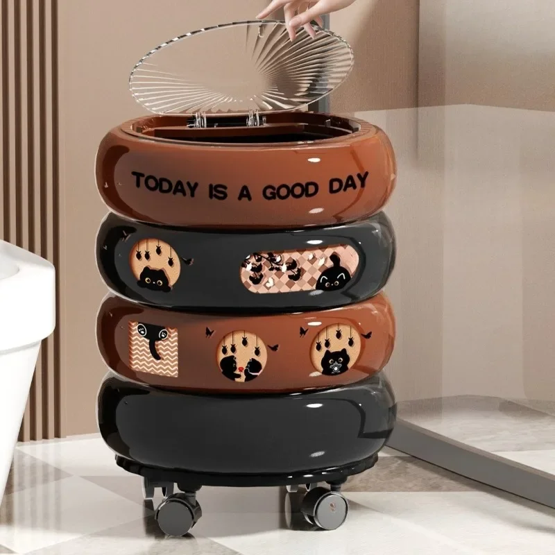 Simple Waste Bins Kitchen High Capacity Trash Cans Morden Removeable Trash Can With Cover Waterproof Bathroom Cleaning Supplies