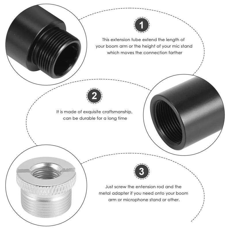 ABZZ-4Pcs Mic Stand Extension Tube, 5/8Inch Female To 5/8Inch Male Microphone Extension Rod For Desk Stands & Arm Stand
