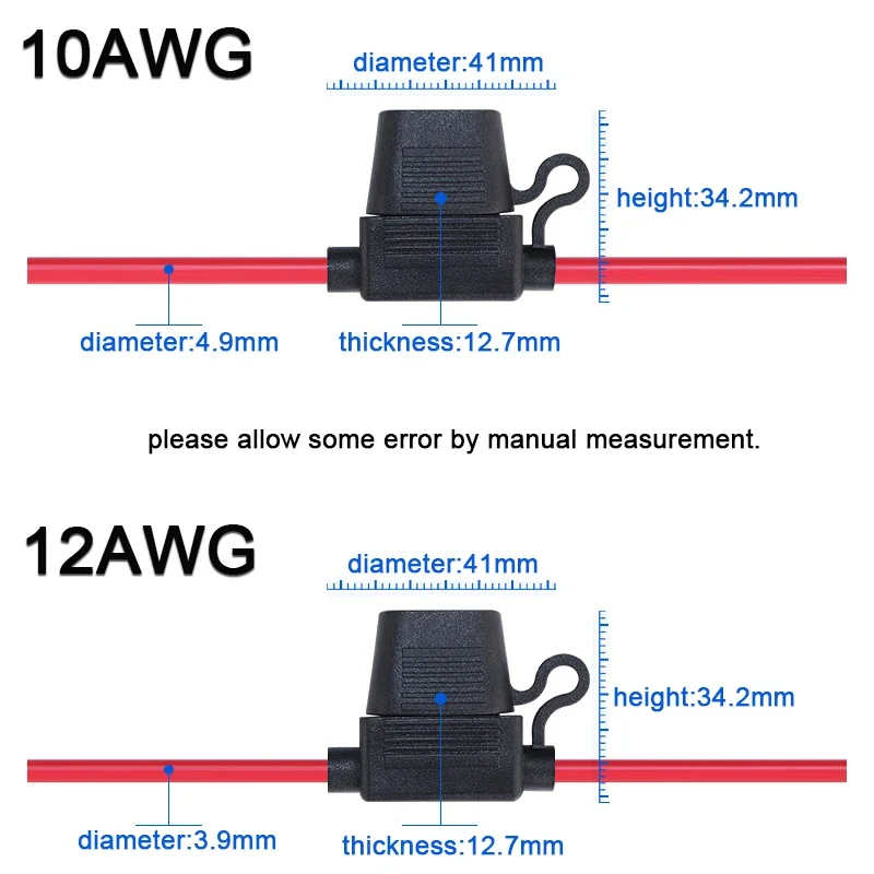 5pcs10A 20A 30A 50A fuse Power Socket Waterproof Mini Small Medium Auto Fuse Holder 16/14/12/10AWG Car Blade Fuse wire cable