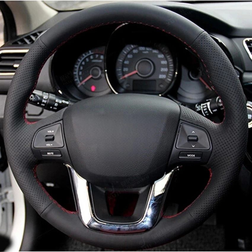 Hand-stitched Black Artificial Leather Car Steering Wheel Covers For KIA RIO 2011 2012 2013 2014 Car accessories