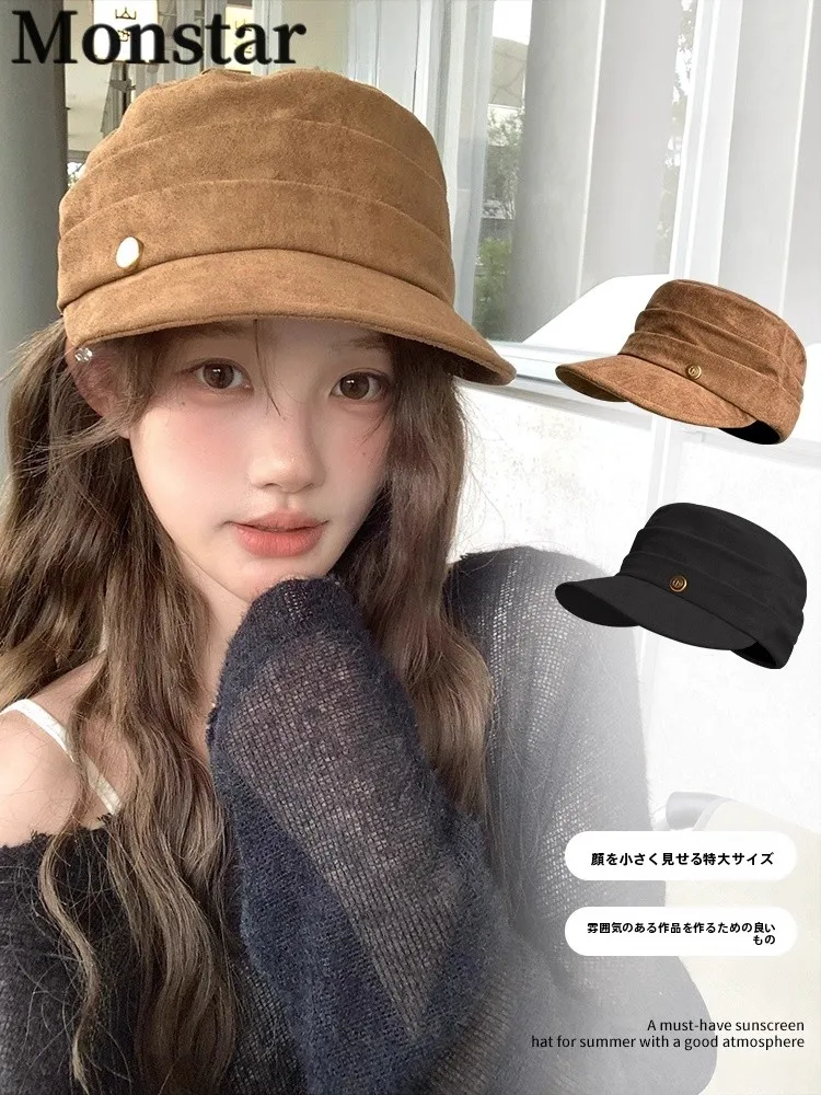 monstar-women's-large-head-size-flat-top-hat-equestrian-style-face-slimming-british-duckbill-cap-casual-polyester-spring-autu