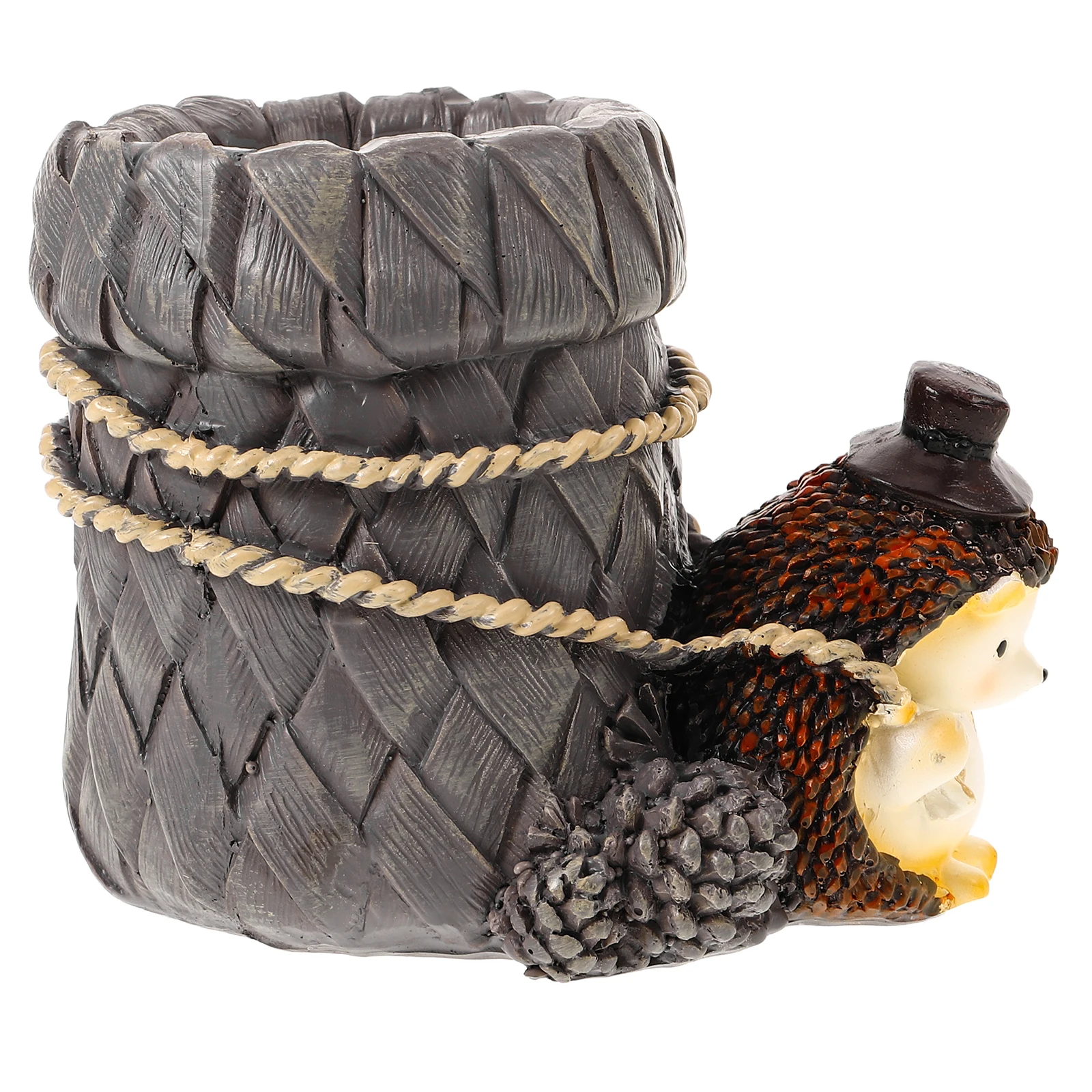

Hedgehog Pen Resin Material Desk Organizer Dark Resin Hedgehog Statue Brown Multi-purpose Storage Cute Animal Student Gift