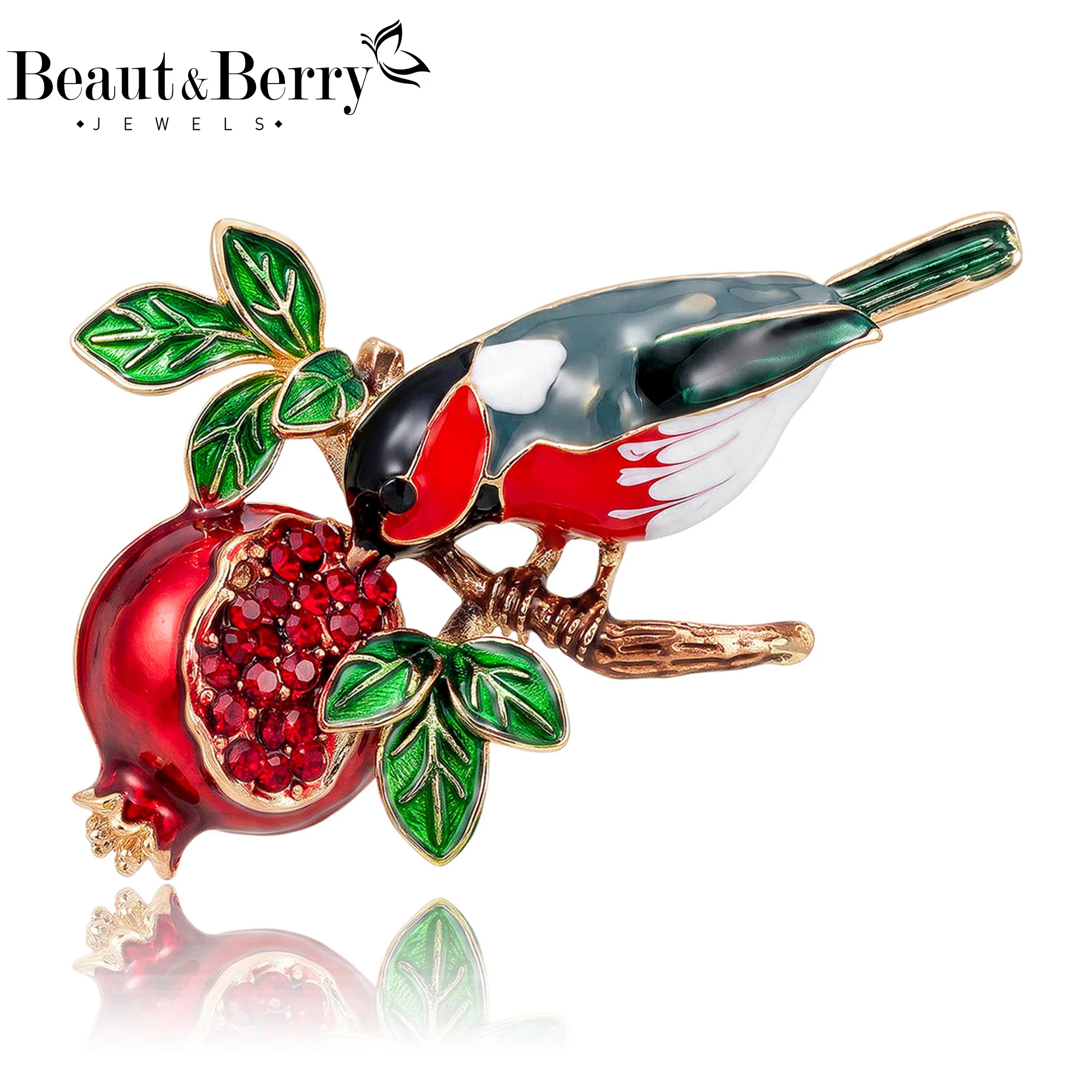 Beaut&Berry Broches de lujo con diamantes de imitación en forma de pájaro rojo granate para mujer, broches unisex con forma de animales, accesorios de joyería para fiestas informales, regalos