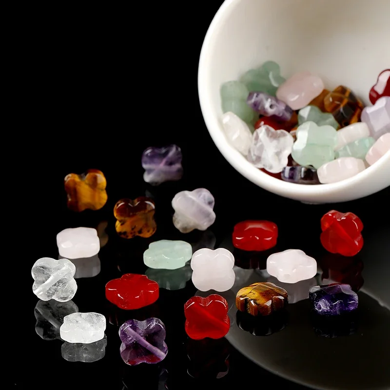 Natural Red Agate Clear Quartz Amethyst Clover Beads 10pcs 12x5mm Loose Stone Beads DIY Jewelry Making Supplies Handmade Craft