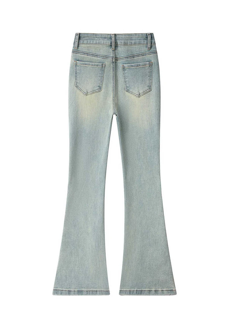 Women's Low Rise Flare Jeans Japanese Blue Bleach Denim Pants Y2k Bell Bottom Jeans Harajuku 2000s Korean Fashion Tide Stretch