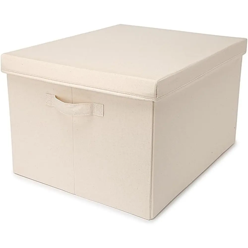 

Foldable Storage Bins with Lids Cotton Canvas Rectangular Storage Box Ideal for Organization Lightweight and Durable (L)