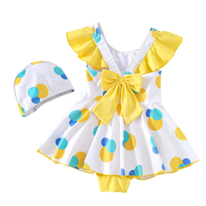 Children's Swimsuit Summer New One-piece Skirt Style Baby Girl Big Bow Baby Foreign Beach Resort Swimsuit