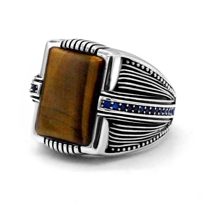 S925 الفضة النقية الرجال اليدوية خاتم حجر عين النمر الطبيعي المرأة ريترو T Ükiye مجوهرات الأزياء هدية حفلة عيد ميلاد #3