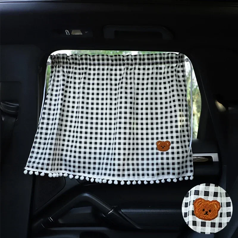 1PC Universal Car Sun Shade Curtains Cute Cartoon Bear Car Styling Rear Side Window Windshield Sunshade Protect Window Curtains