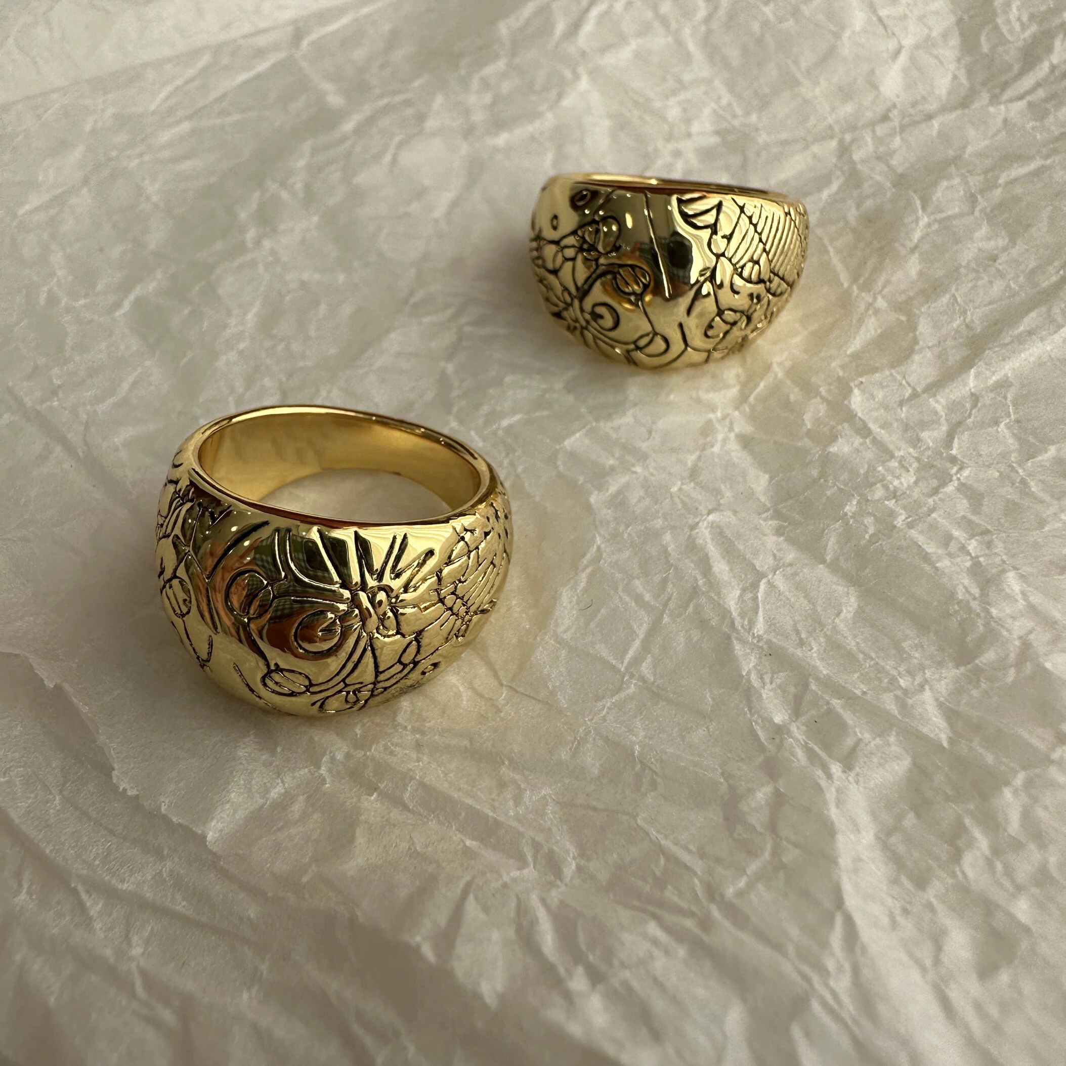 2026 Fashion Europe America Brass Gold Plated Patterned Ring Woman Retro Design Jewelry Trend