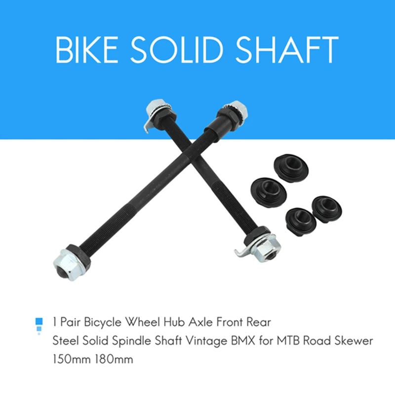 

1 Pair Bicycle Wheel Hub Axle Front Rear Steel Solid Spindle New Arrivals 50mm 180mm