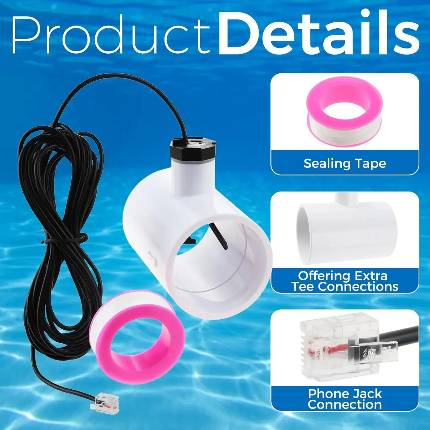 GLX-FLO-RP Flow Switch Pool Flow Sensor Replace for Hayward & Goldline Aquarite Salt Systems Chlorine Generator with 15-Ft Cable