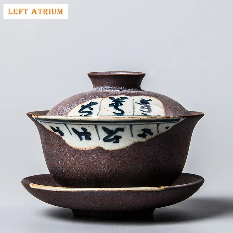

120ml Antique Gaiwan For Tea Pottery Tureen With Lid Word Teaware Kung Fu Tea Ceremony Set Coffee Cups Bowls Vintage Chawan