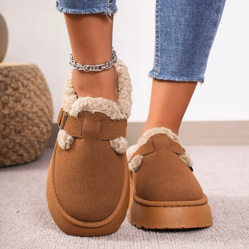 New Luxury Winter Women's   Shoes Plush Fashion Retro Bean Shoes Cotton Women's Flat Sole Slippers Platform Women Boots