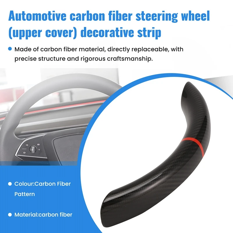 Car Steering Wheel Upper Cover Trim Strips Carbon Fiber For Tesla Model 3 Highland 2024 Car Interior Accessories