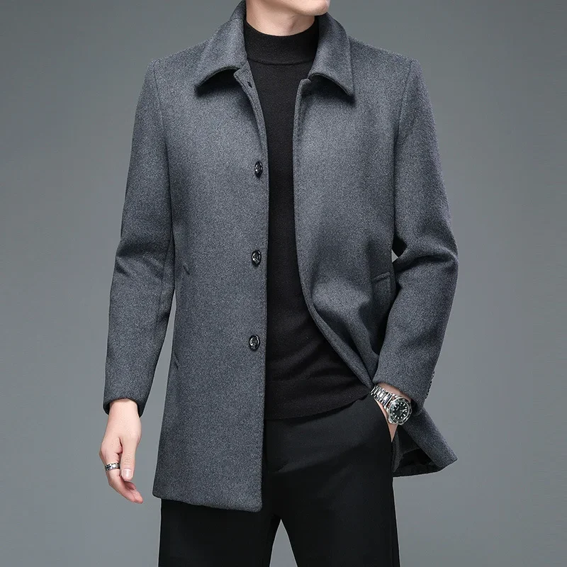 

Men Winter Warm Casual Wool Blends Trench Coat Male Autumn Fashion Business Medium Solid Thick Slim Jacket Windbreaker Overcoat