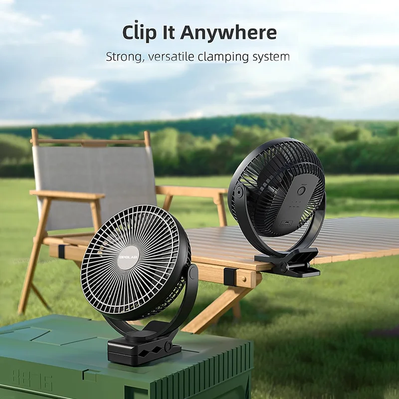 Opolar 10000 mAh Rechargeable Portable Clip Ceiling USB Desk Fan Mini Air Cooler for Camping Home Outdoor Quiet Large Wind 8Inch