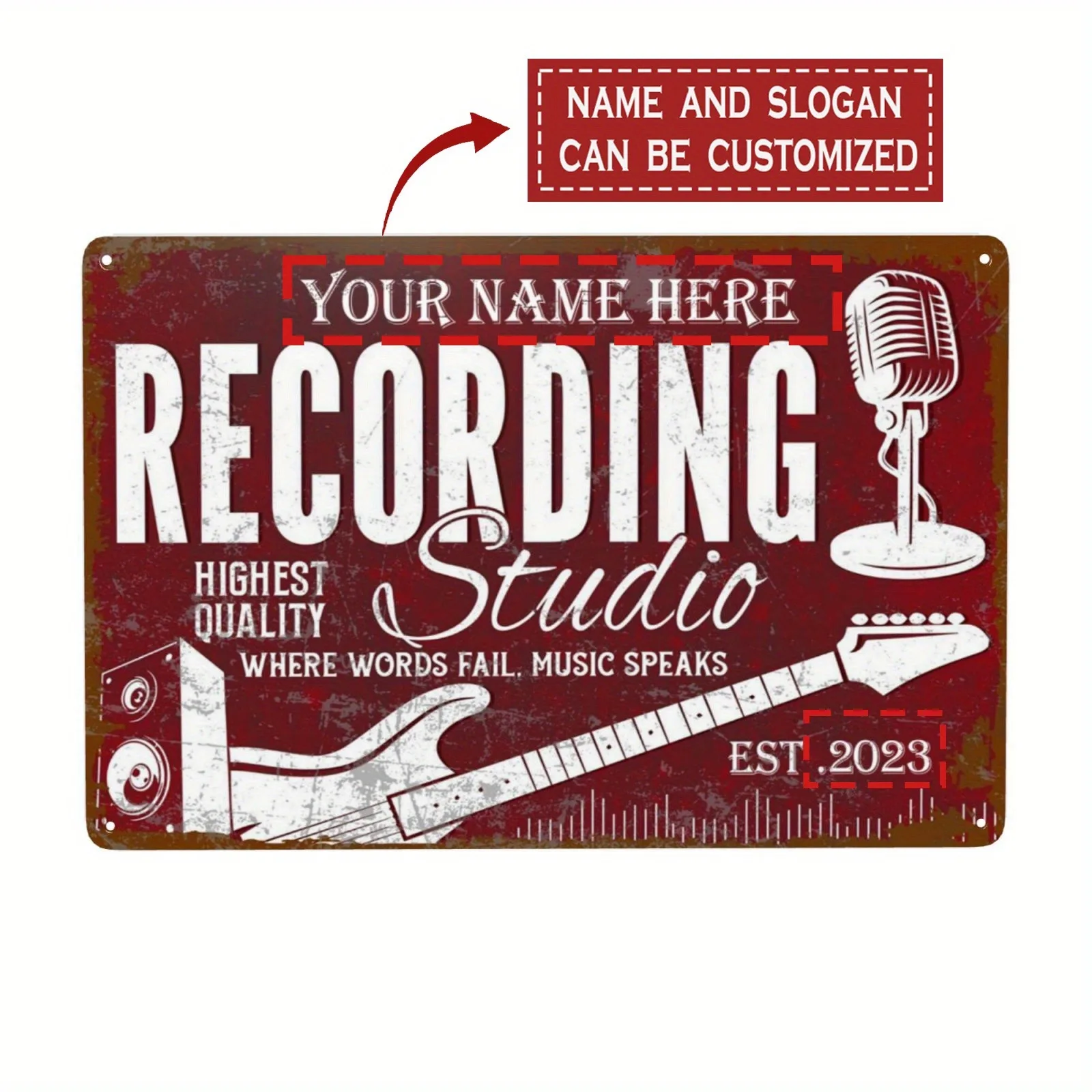 [2D Flat] 1pc Personalized Text Plaque,Custom Guitar Studio 20x30cm Music Room Branding Decor Gift (For Decoration Only)