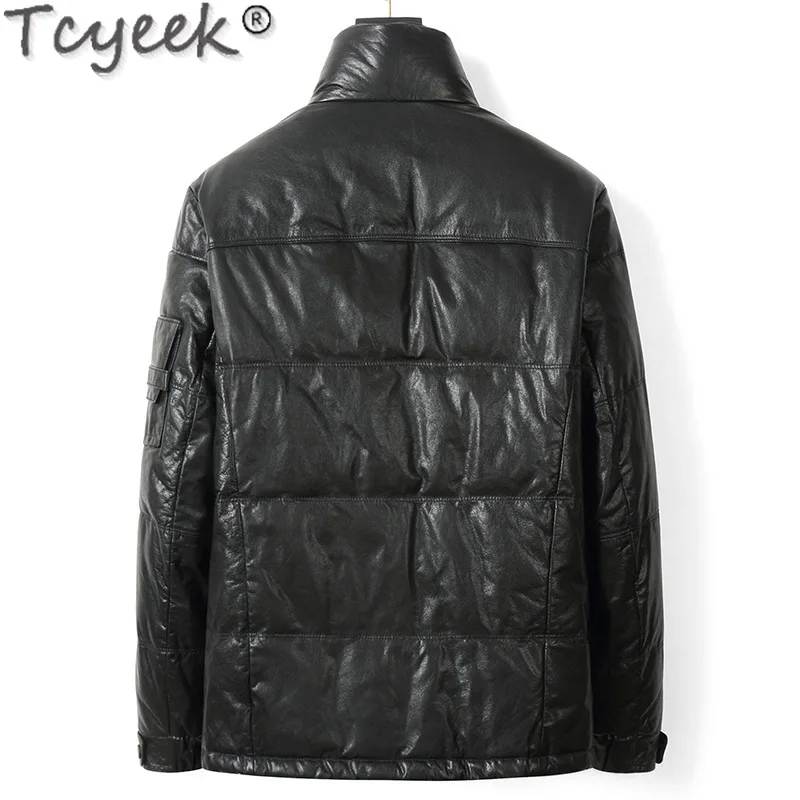 Tcyeek, chaqueta De cuero genuino para hombre, abrigo De piel De vaca con cera De aceite, chaquetas De invierno, abrigo cálido De plumas De ganso, ropa para hombre, chaqueta De cuero 2024