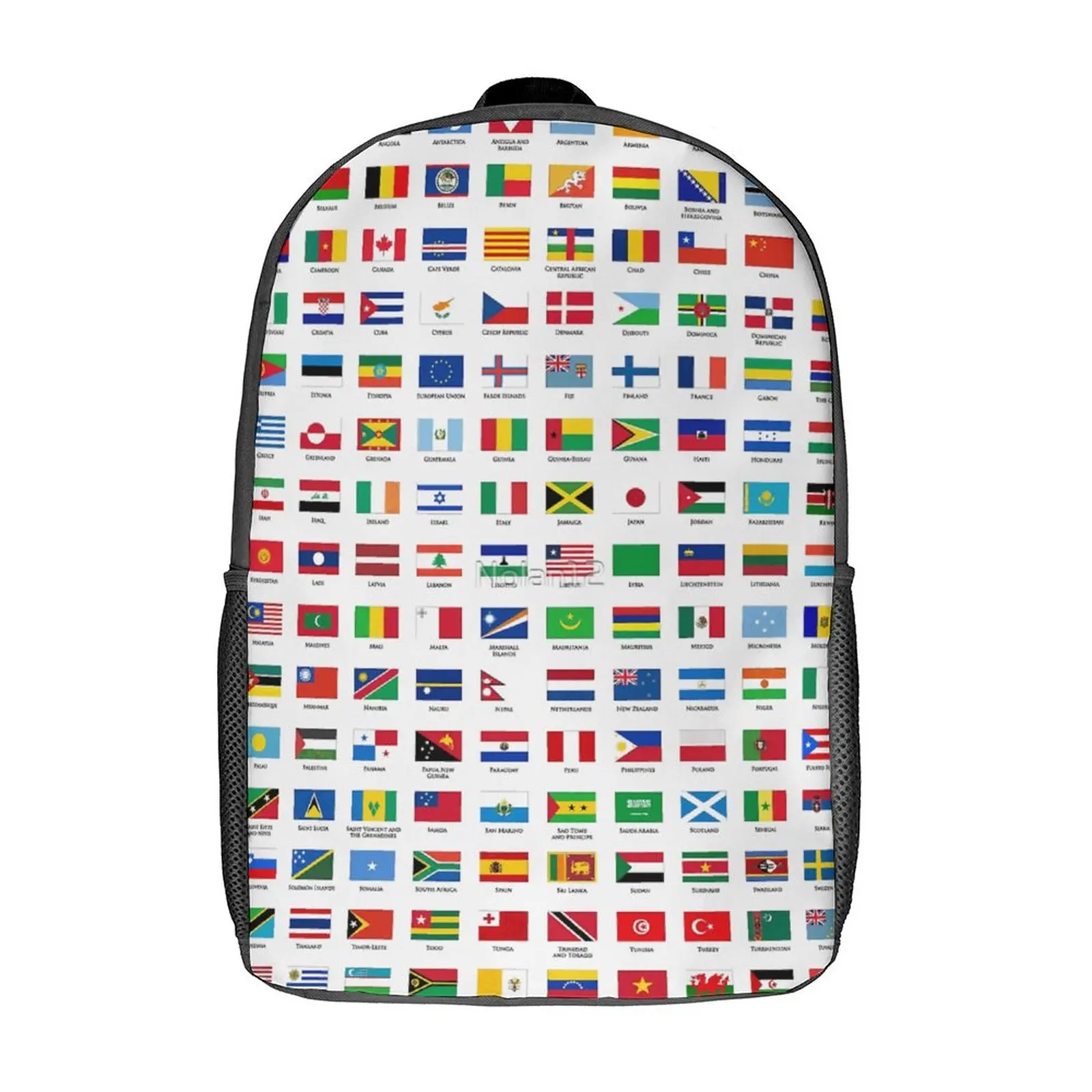 Mochila Durável com Saco de Caneta, Mochila Durável, Gráfico Casual de Viagem Confortável, 3 em 1 Conjunto, 17 "Lunch Bag, Bandeiras do Mundo