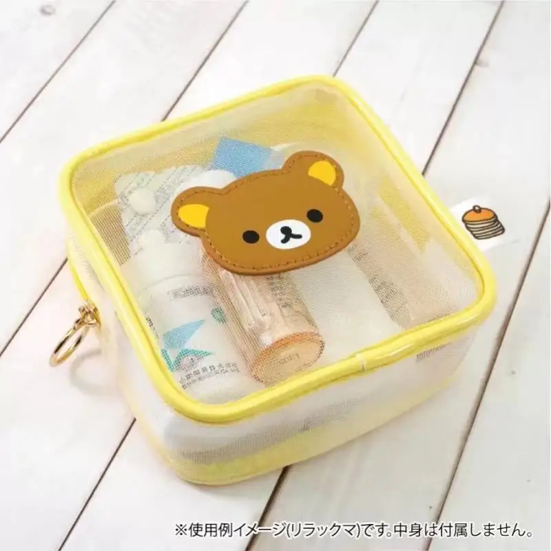 Kawaii Cute Rilakkuma Wash Bag Mesh Square Small Item Transparent Miscellaneous Storage Makeup Bag Cartoon Ins Gift For Girls