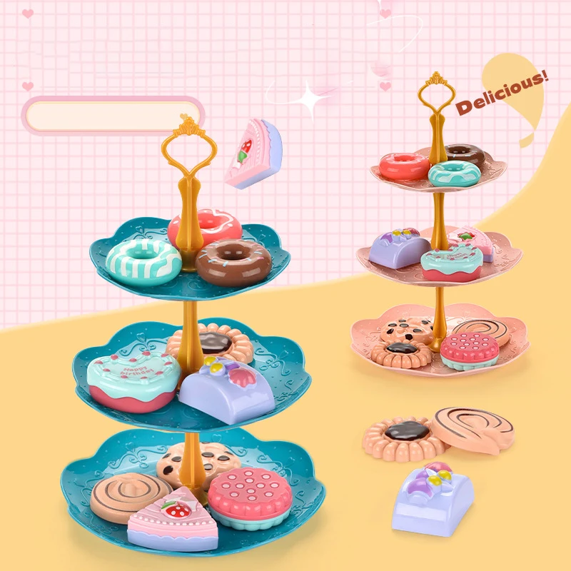 

Funny Children's Play House Toys Girls Afternoon Tea Set Simulation Dessert Cake Tower Combination Toy Set Interactive Toys Gift